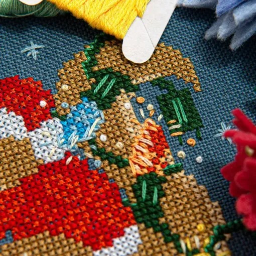 Squirrel's Bright Winter Night Ornament - Cross Stitch, different perspective #2, zoomed in. Select this picture to zoom back out.