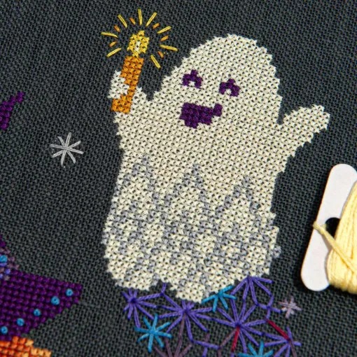 Spook-tacular Party - Halloween Cross Stitch Pattern, different perspective #1, zoomed in. Select this picture to zoom back out.