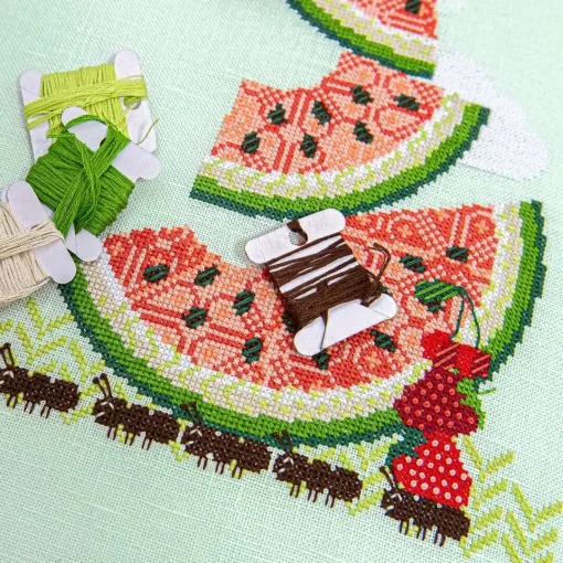 Watermelon Crawl - Cross Stitch Pattern, different perspective #2, zoomed in. Select this picture to zoom back out.