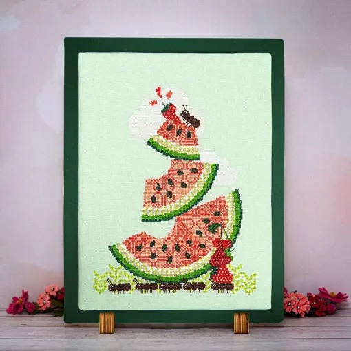 Watermelon Crawl - Cross Stitch Pattern, zoomed in. Select this picture to zoom back out.