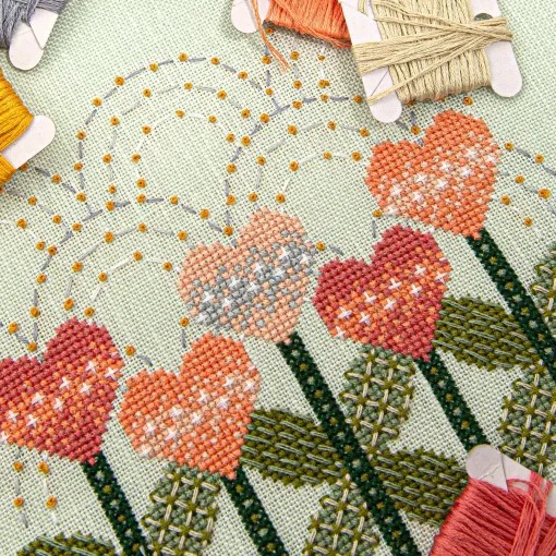 Love Blooms - Cross Stitch Pattern, different perspective #1, zoomed in. Select this picture to zoom back out.