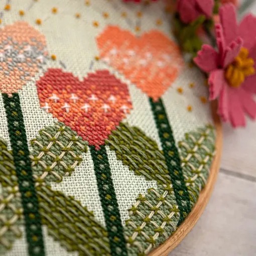 Love Blooms - Cross Stitch Pattern, different perspective #2, zoomed in. Select this picture to zoom back out.