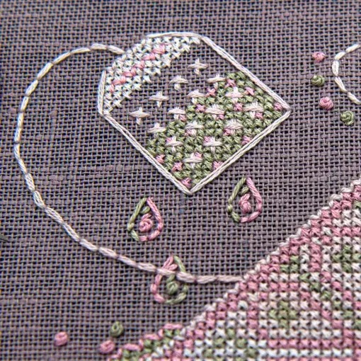 Topsy-Turvy Tea - Cross Stitch Pattern, different perspective #2, zoomed in. Select this picture to zoom back out.