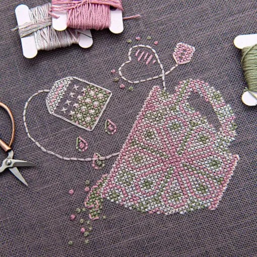 Topsy-Turvy Tea - Cross Stitch Pattern, zoomed in. Select this picture to zoom back out.