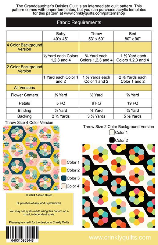 Granddaughter's Daises Quilt - Quilt Pattern, different perspective #1, zoomed in. Select this picture to zoom back out.