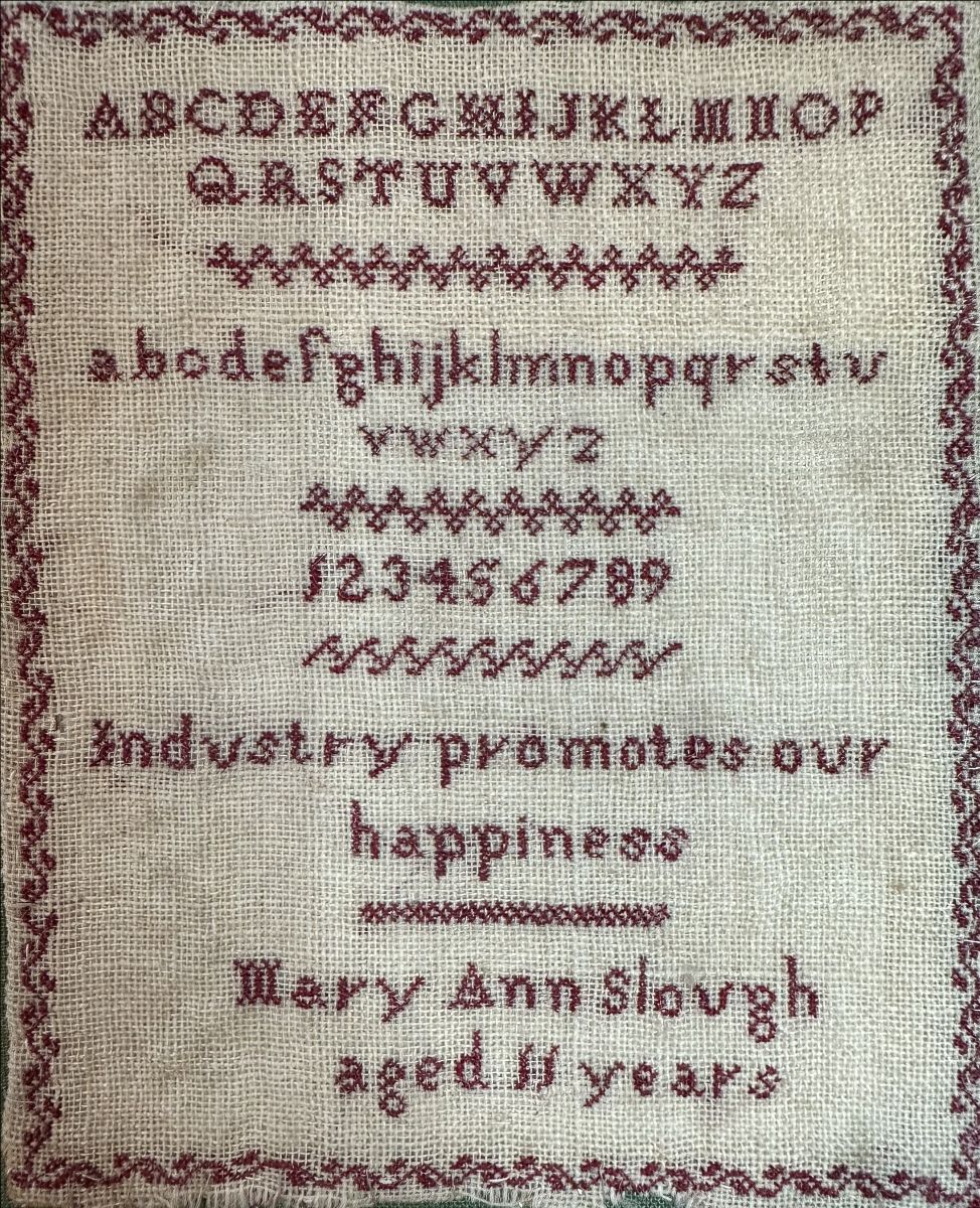 Mary Ann Slough, Specimen Sampler - Cross Stitch Pattern, different perspective #1, zoomed in. Select this picture to zoom back out.