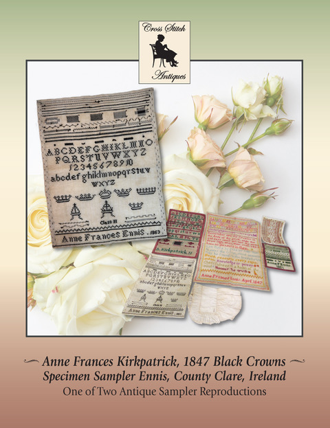 Anne Frances Kirkpatrick 1847 Black Crown - Cross Stitch, zoomed in. Select this picture to zoom back out.