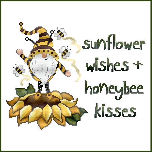 Sunflower Wishes & Honeybee Kisses Gnome - Cross Stitch