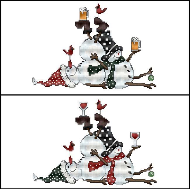 Tipsy Snowmen ( Wine and Beer ) - Cross Stitch Pattern