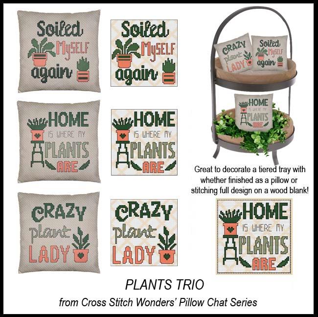 Pillow Chat - Plants Trio - Cross Stitch Pattern