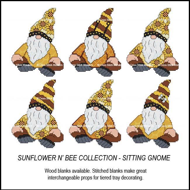 Sunflower N' Bee - Sitting Gnome - Cross Stitch Pattern