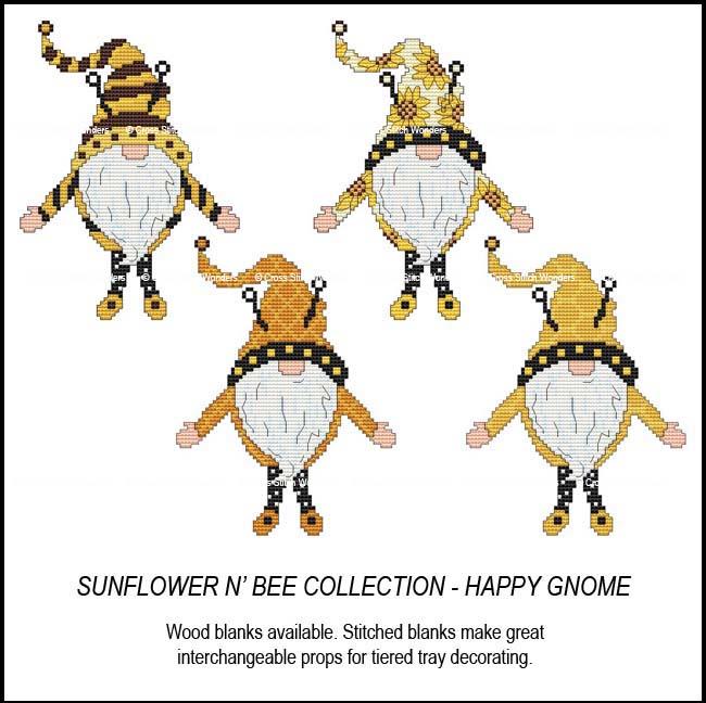 Sunflower N' Bee - Happy Gnome - Cross Stitch Pattern