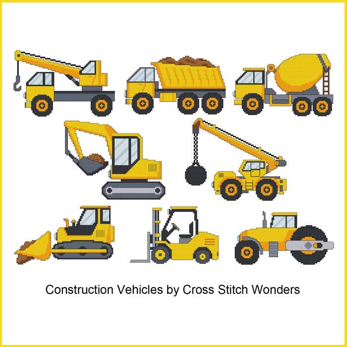 Construction Vehicles Combo - Cross Stitch Pattern