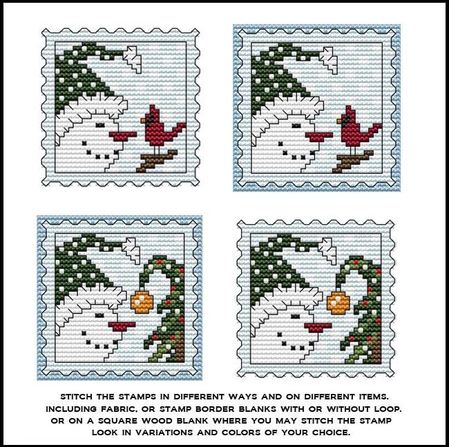 Stamp It - Snowman Bird and Ornament - Cross Stitch Pattern