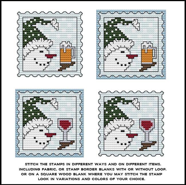 Stamp It - Snowman Beer and Wine - Cross Stitch Pattern