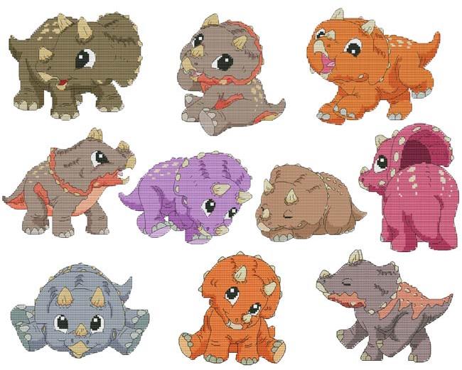 Baby Triceratops Combo - Cross Stitch Pattern