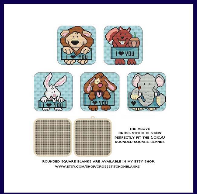 Love You Animals Rounded Squares 1 - Cross Stitch Pattern