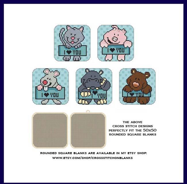 Love You Animals Rounded Squares 2 - Cross Stitch Pattern