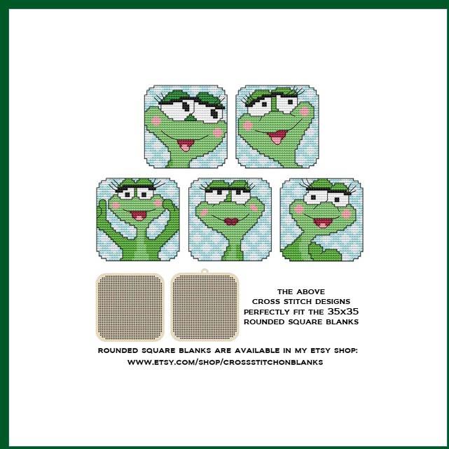 Happy Funny Frogs Rounded Squared - Cross Stitch Pattern