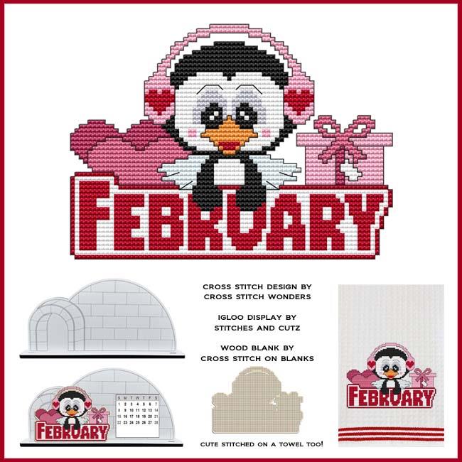 Monthly Penguin - February - Cross Stitch Pattern