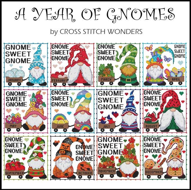 Year of Gnomes - All 12 Months - Cross Stitch Pattern