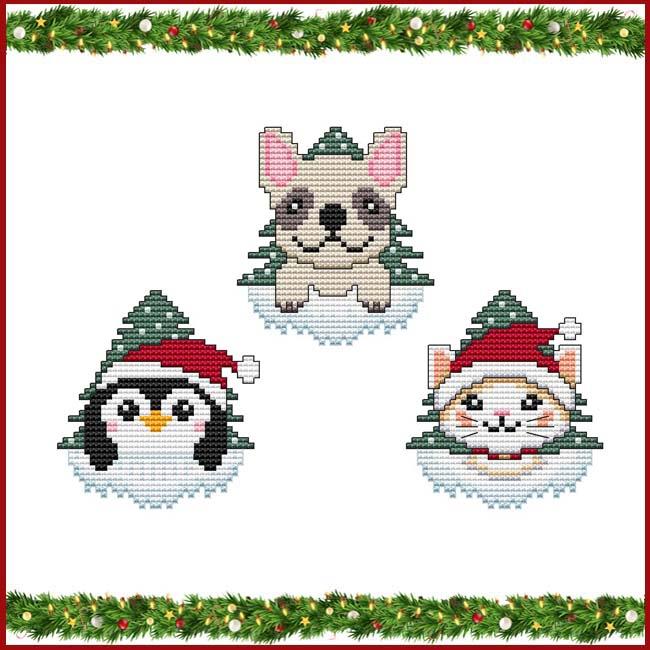 Christmas Tree Ornaments Cat Dog Penguin - Pattern