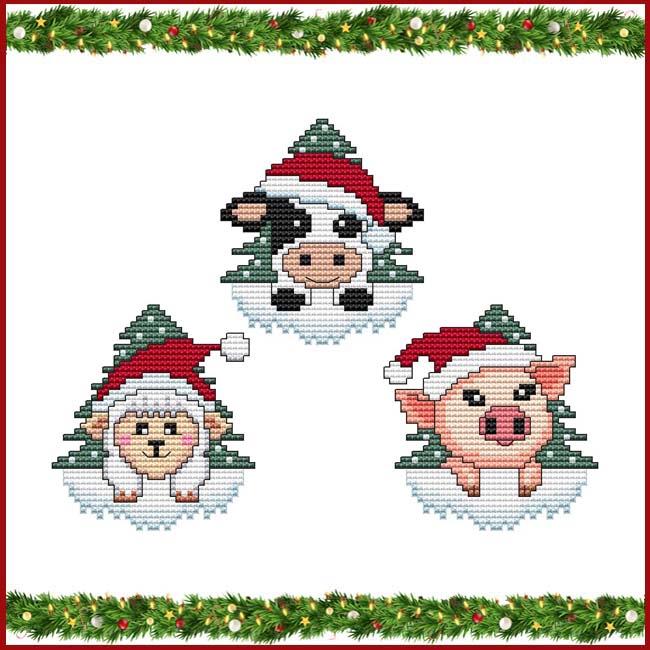 Christmas Tree Ornaments Cow Pig Sheep - Pattern