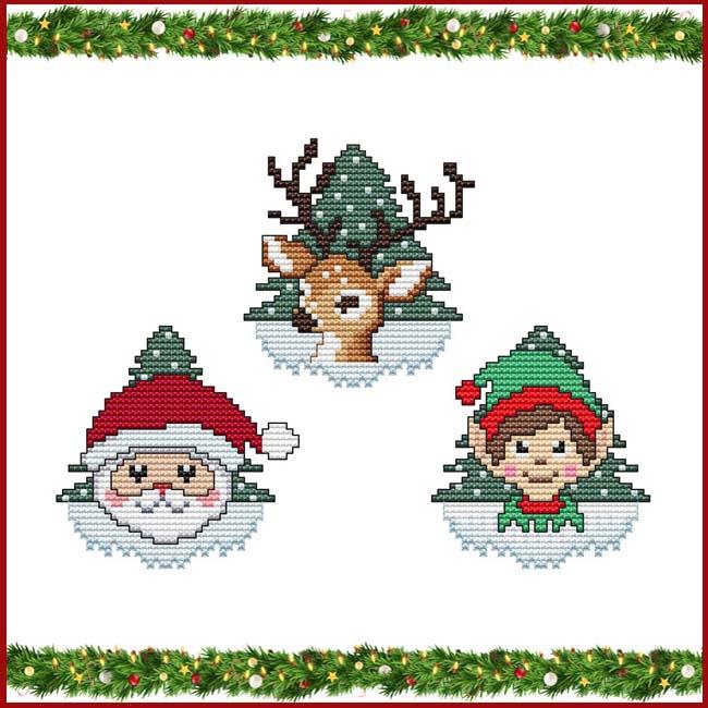 Christmas Tree Ornaments Deer Elf Santa - Pattern