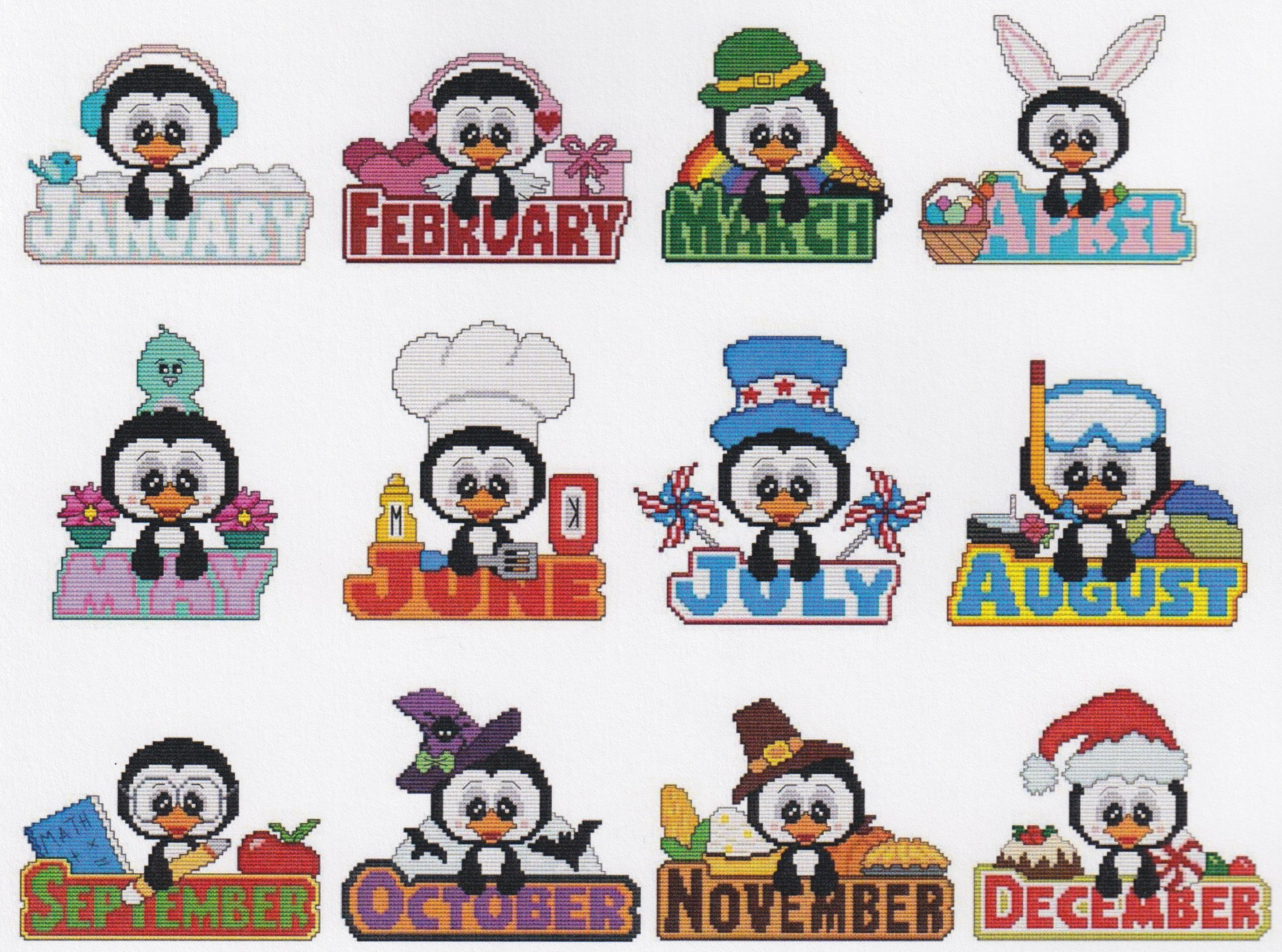 Year of Monthly Penguins - Combo - Cross Stitch Pattern