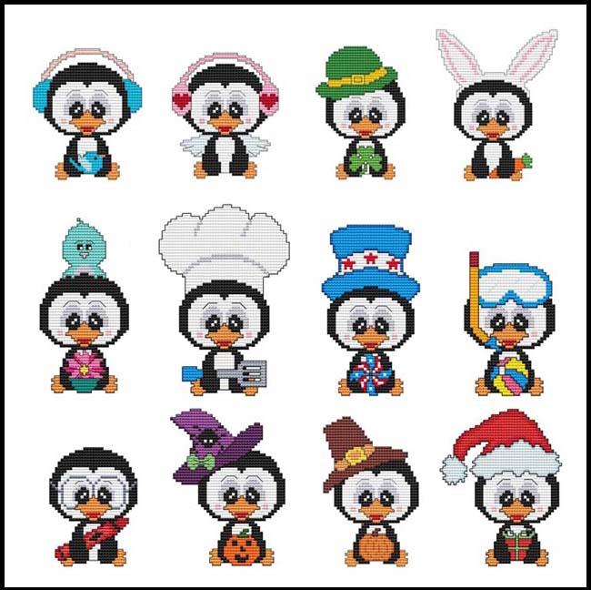 Monthly Little Penguins - Combo - Cross Stitch Pattern