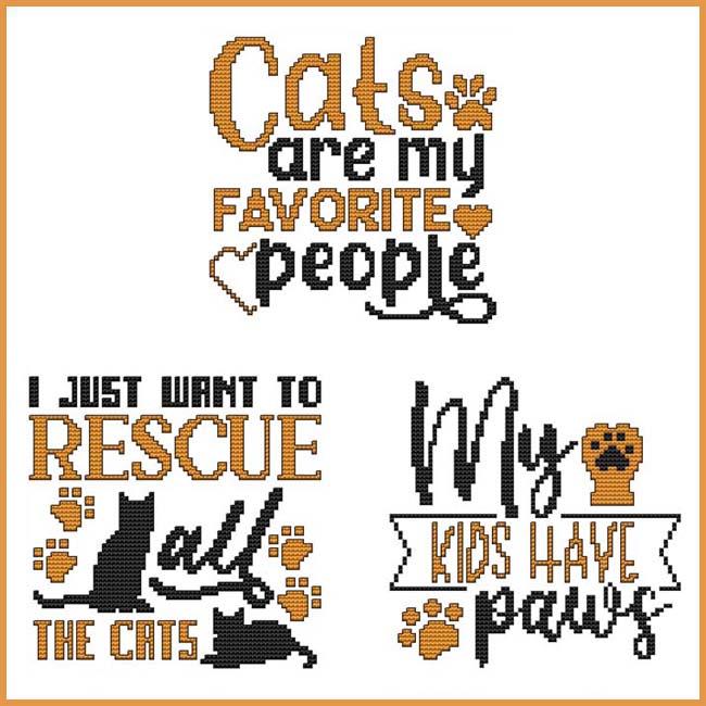 3 Cat Sayings I - Cross Stitch Pattern