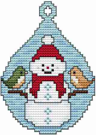 Teardrop Ornament - Snowman & Birds - Cross Stitch Pattern