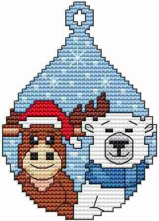Teardrop Ornament - Moose & Polar Bear - Cross Stitch