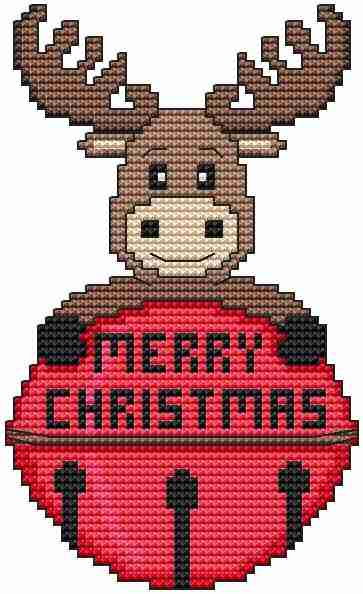 Jingle Bell Ornament Moose - Christmas Cross Stitch Pattern