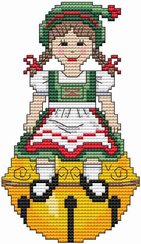 Jingle Bell Ornament - Alpine Little Girl - Cross Stitch