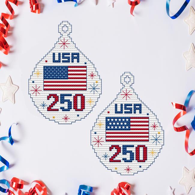 Teardrop Ornament USA 250th - Patriotic Cross Stitch Pattern
