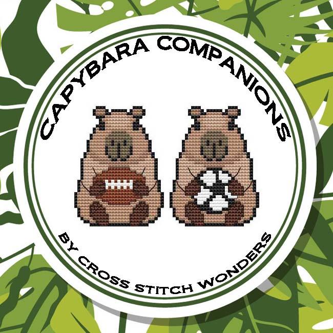 Capybara Companions Football/Soccer - Cross Stitch Pattern