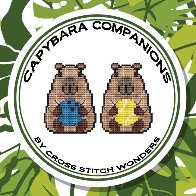 Capybara Companions Bowling/Tennis - Cross Stitch Pattern