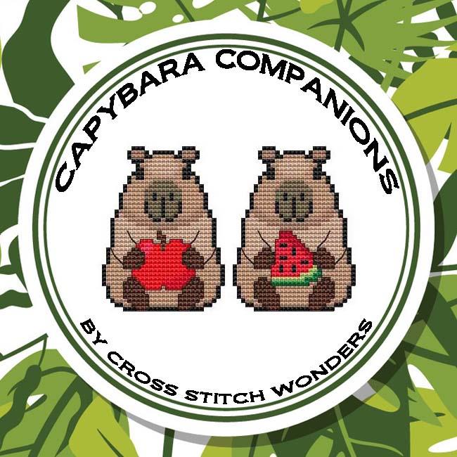 Capybara Companions Apple/Watermelon - Cross Stitch Pattern
