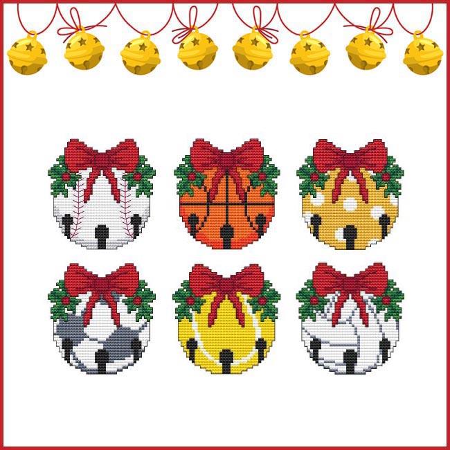 Jingle Bell Ornament - Sport Ball Combo - Christmas Pattern
