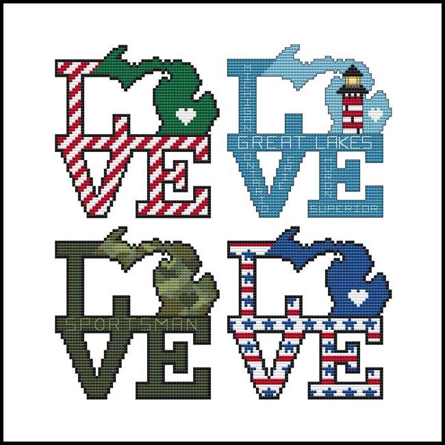 US States Shape Series - Love Michigan - Christmas Pattern