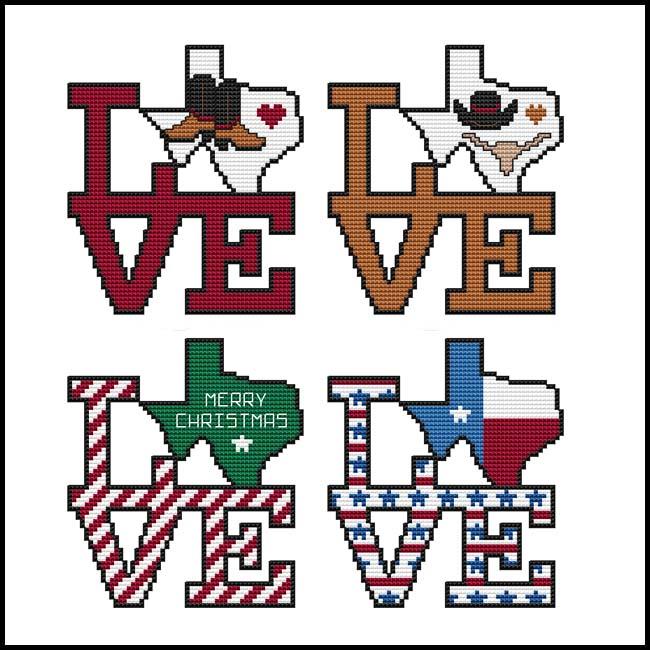 US States Shape Series - Love Texas - Cross Stitch Pattern