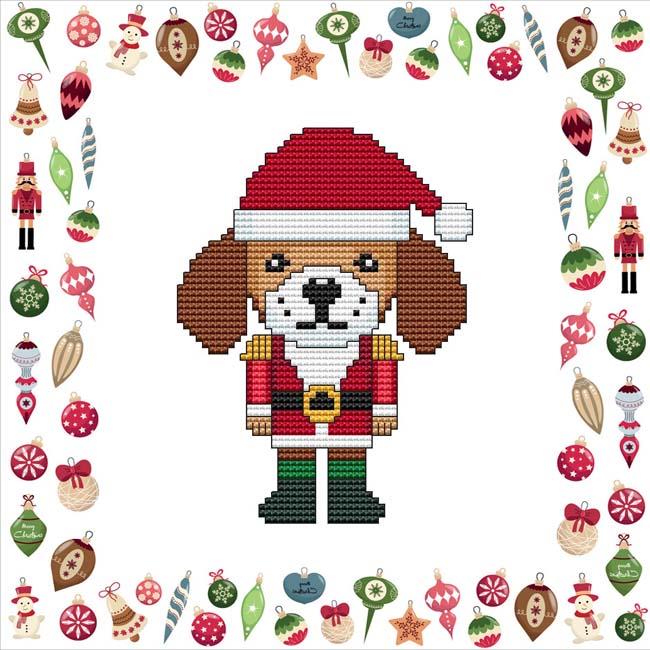 Santa Hat Dog Nutcracker - Christmas Cross Stitch Pattern