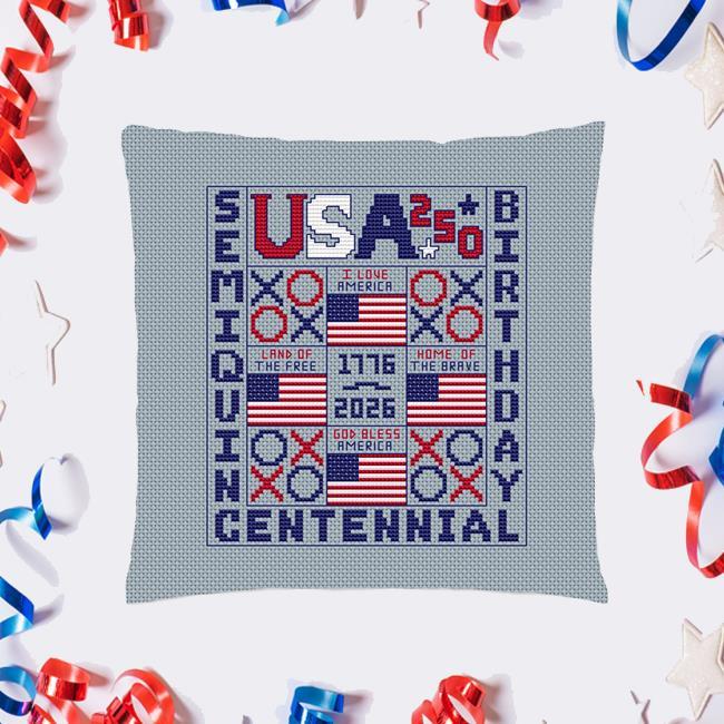 USA 250th Semiquincentennial Birthday Cross Stitch Pattern