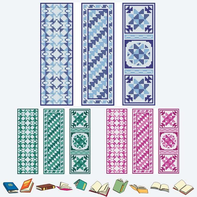 Quilty Bookmark Trio - Geometric Harmony - Cross Stitch