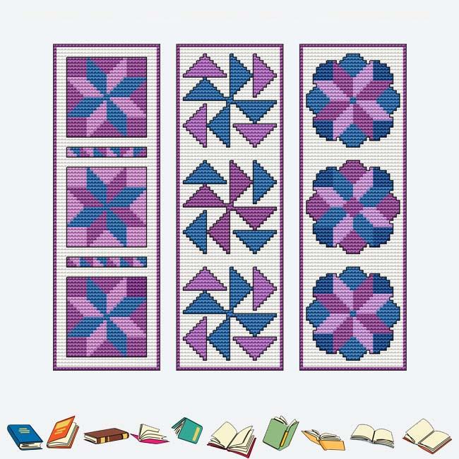 Quilty Bookmark Trio - Woven Whimsy - Cross Stitch