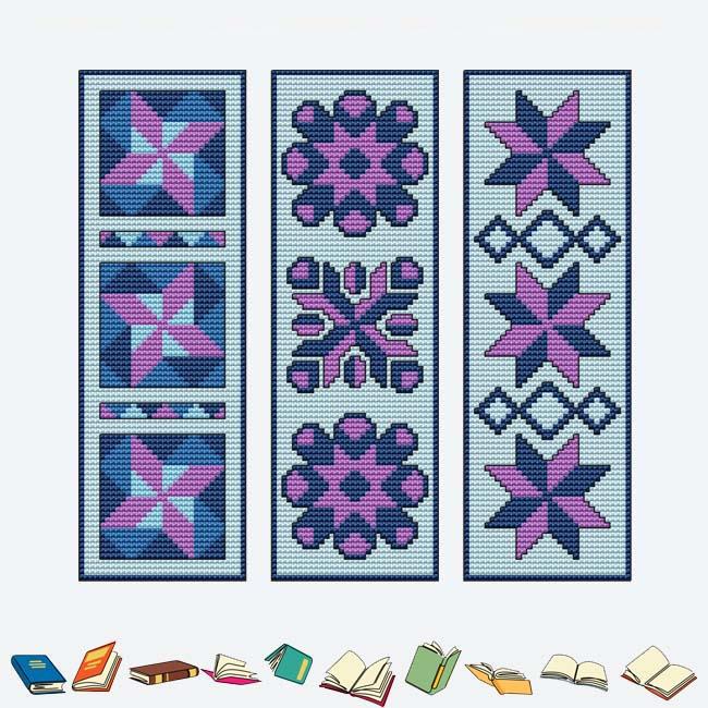 Quilty Bookmark Trio - Patchwork Paths - Cross Stitch