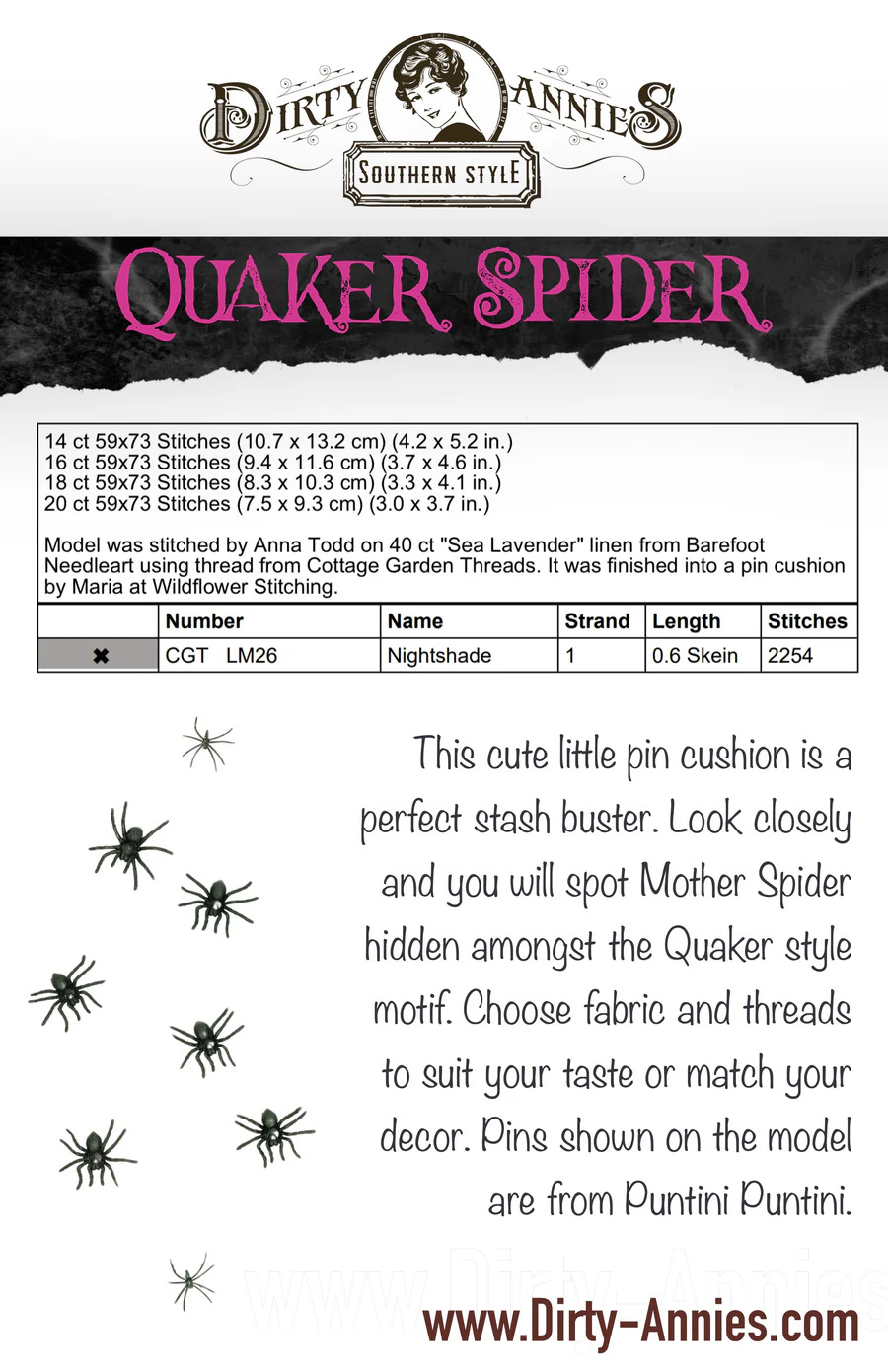 Quaker Spider - Halloween Cross Stitch Pattern 