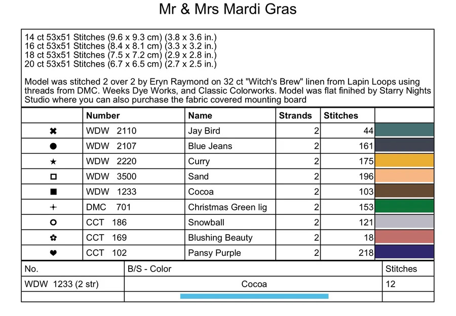 Mr. & Mrs. Mardi Gras - Cross Stitch Pattern
