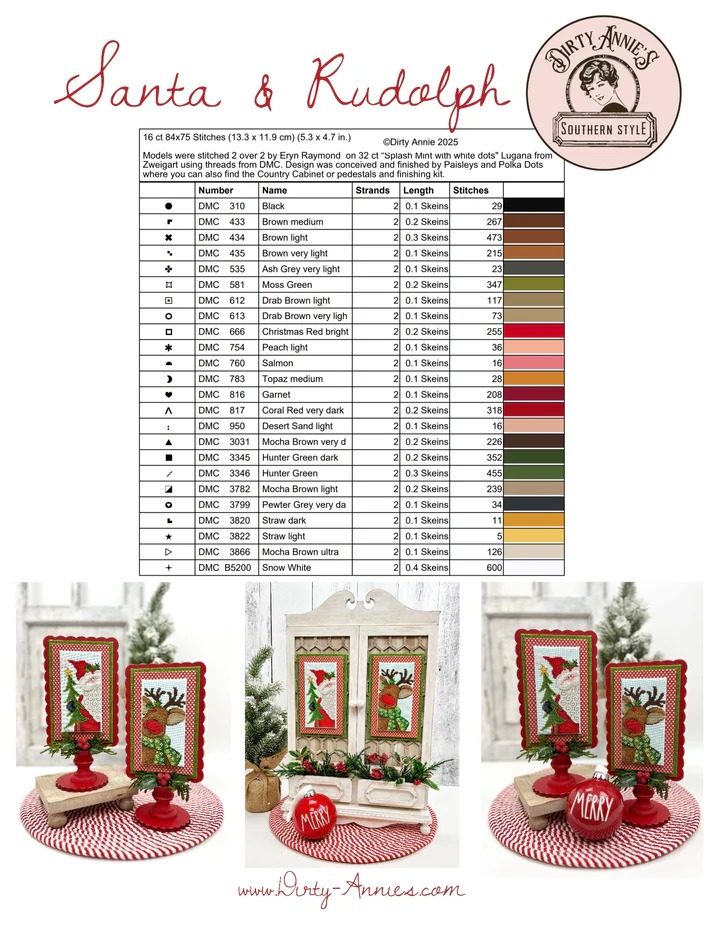 Santa and Rudolph - Christmas Cross Stitch Pattern